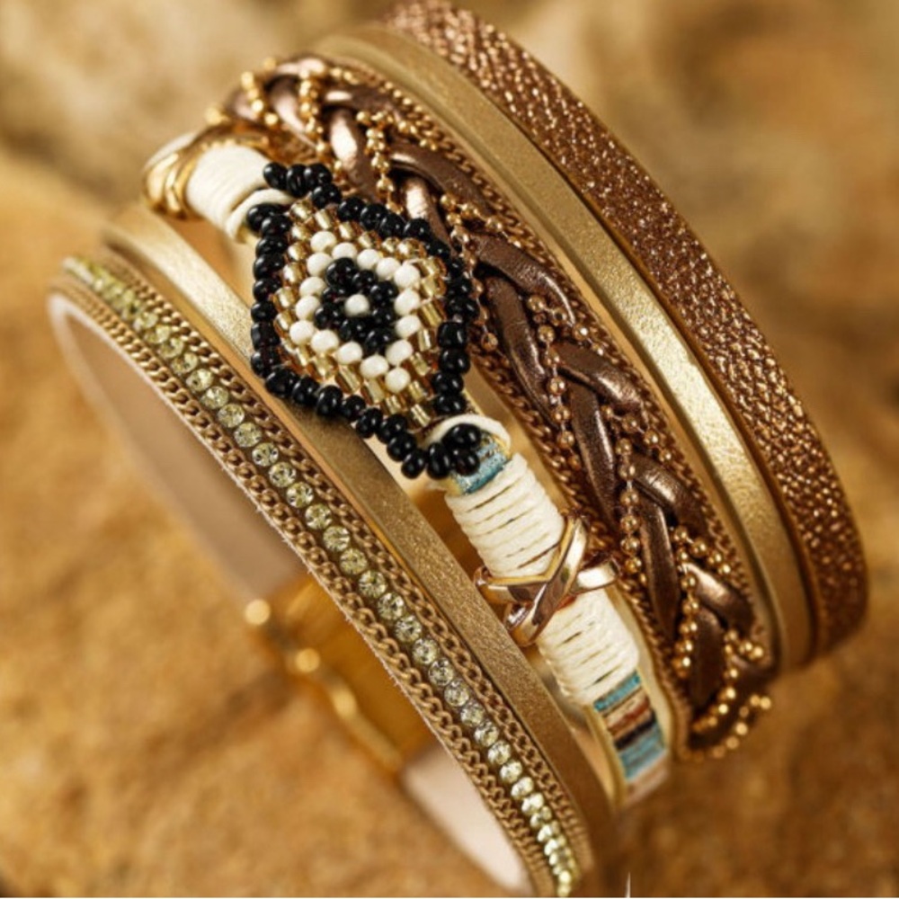 Multi-Color Rhinestone Beaded Magnetic Buckle Bracelet
